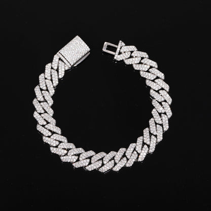 Iced Out Moissanite Cuban Link Bracelet for Men and Women - Gold or White Gold Tone