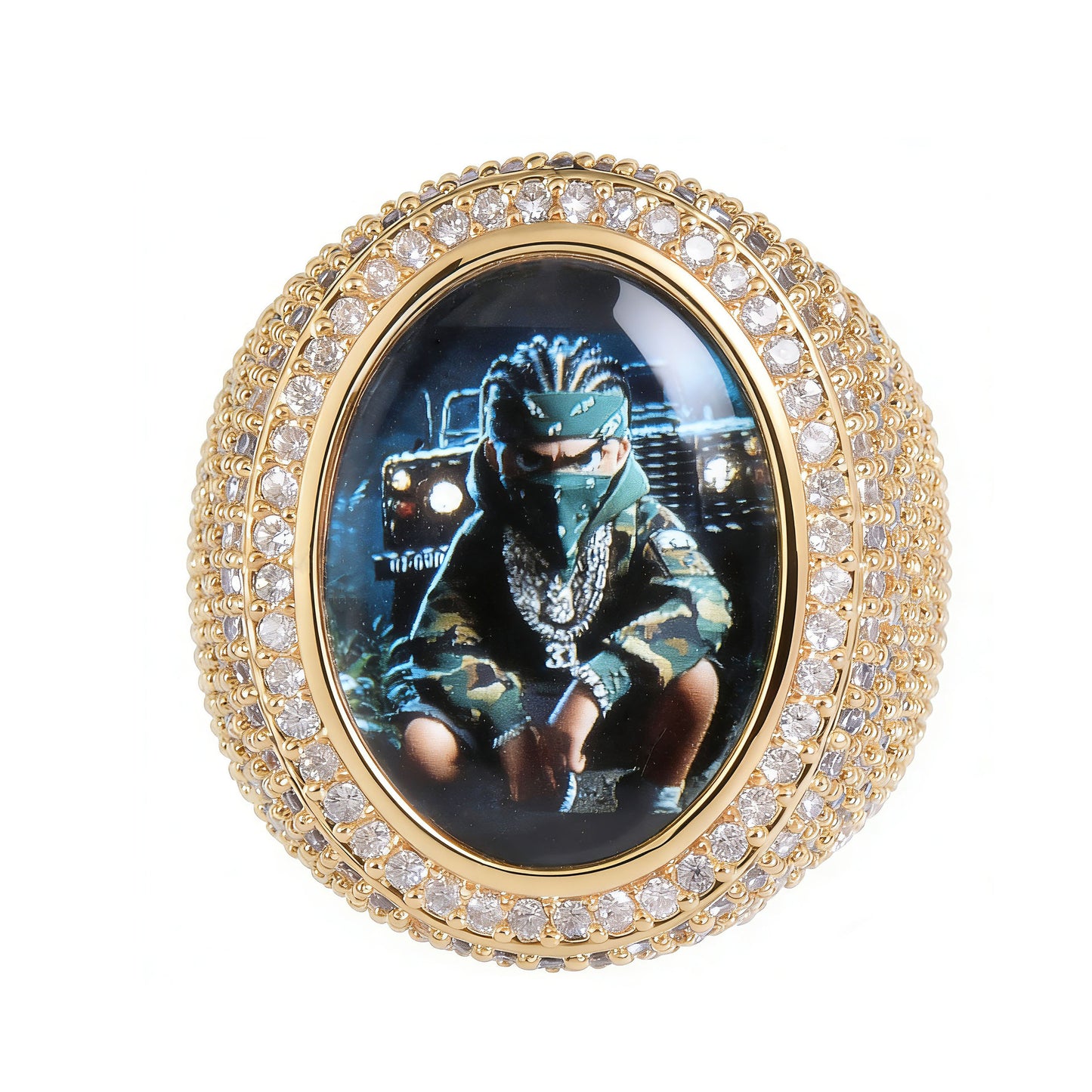 Iced Out Oval Portrait Ring for Men
