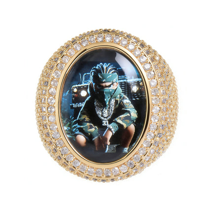 Iced Out Oval Portrait Ring for Men