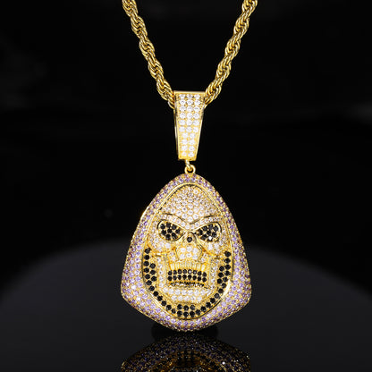Iced Out Skull Pendant Necklace for Men - Hip Hop Copper Jewelry with Cubic Zirconia Rope Chain
