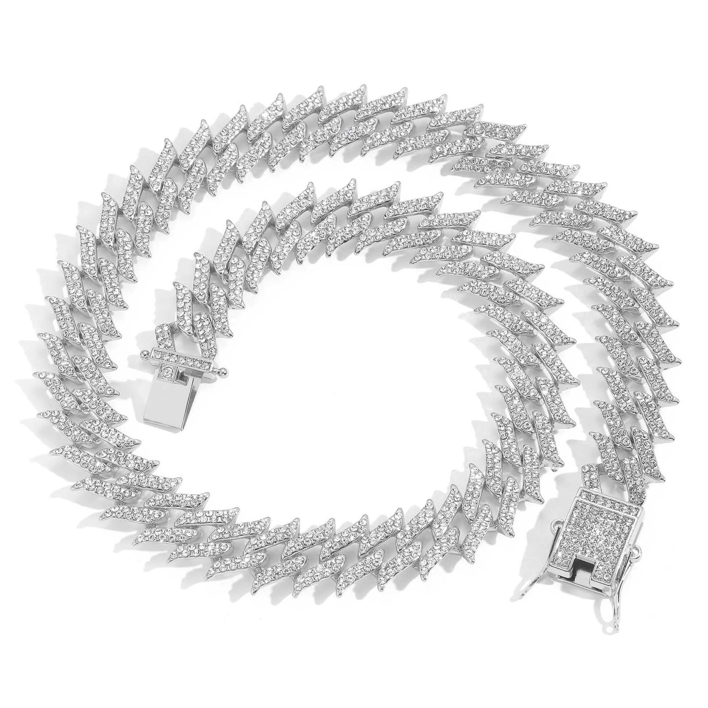 Hip Hop Diamond Shape Cuban Link Thorn Alloy Necklace for Men