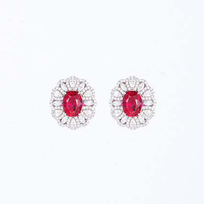 Lab-Created Ruby Halo Ring Set with Matching Necklace and Earrings