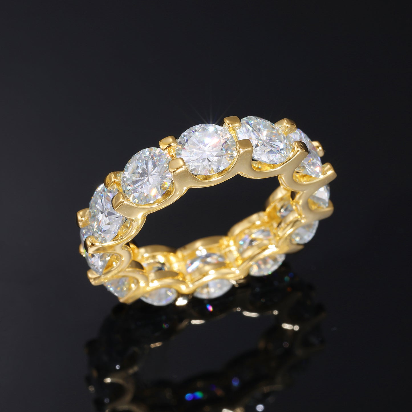 Unisex 925 Silver Moissanite Eternity Ring – Round Geometric Iced Out Statement Band product image