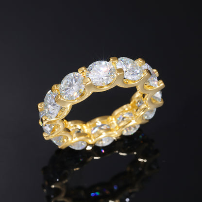 Unisex 925 Silver Moissanite Eternity Ring – Round Geometric Iced Out Statement Band