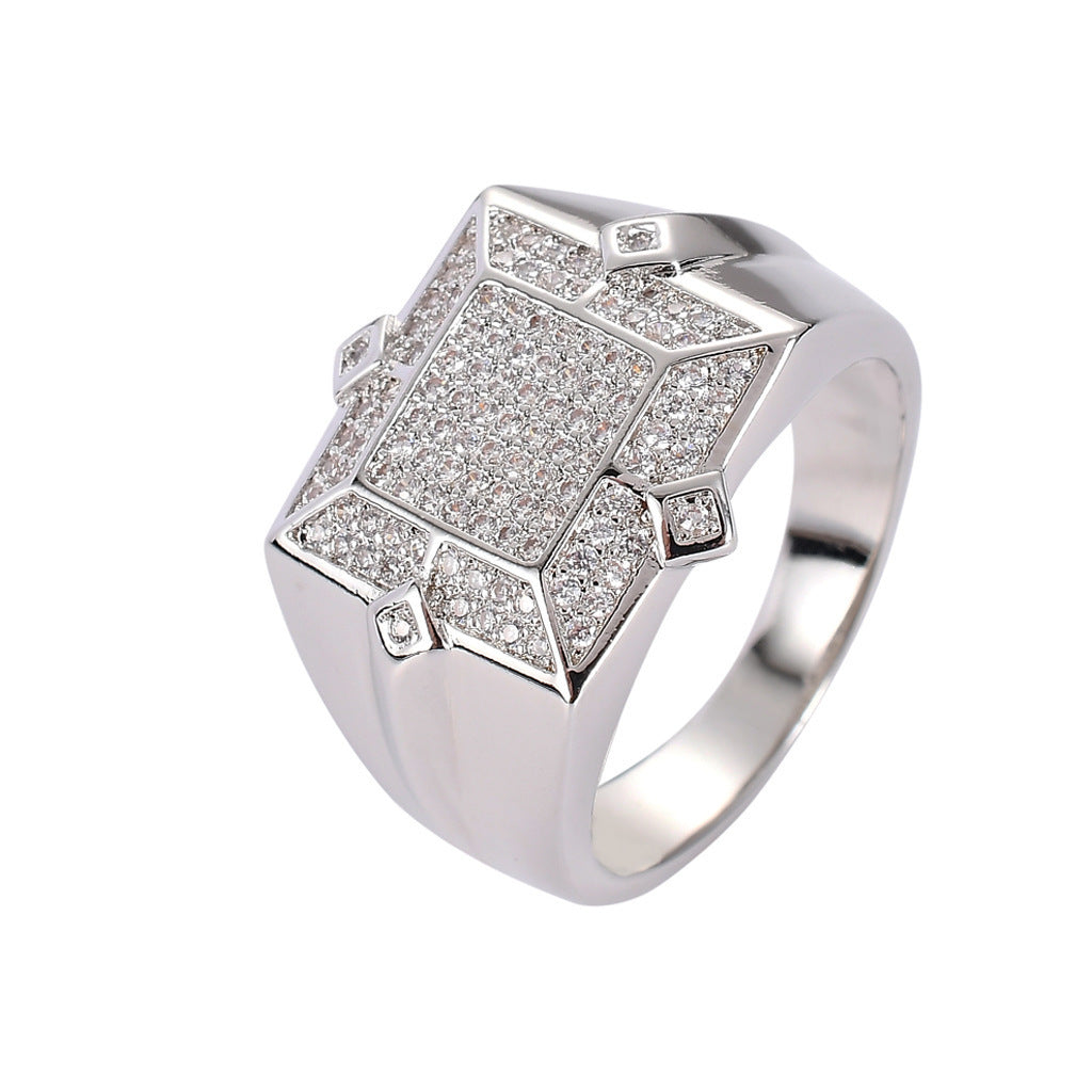 Hip Hop Geometric Cubic Zirconia Ring for Men