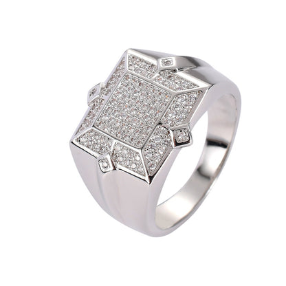 Hip Hop Geometric Cubic Zirconia Ring for Men