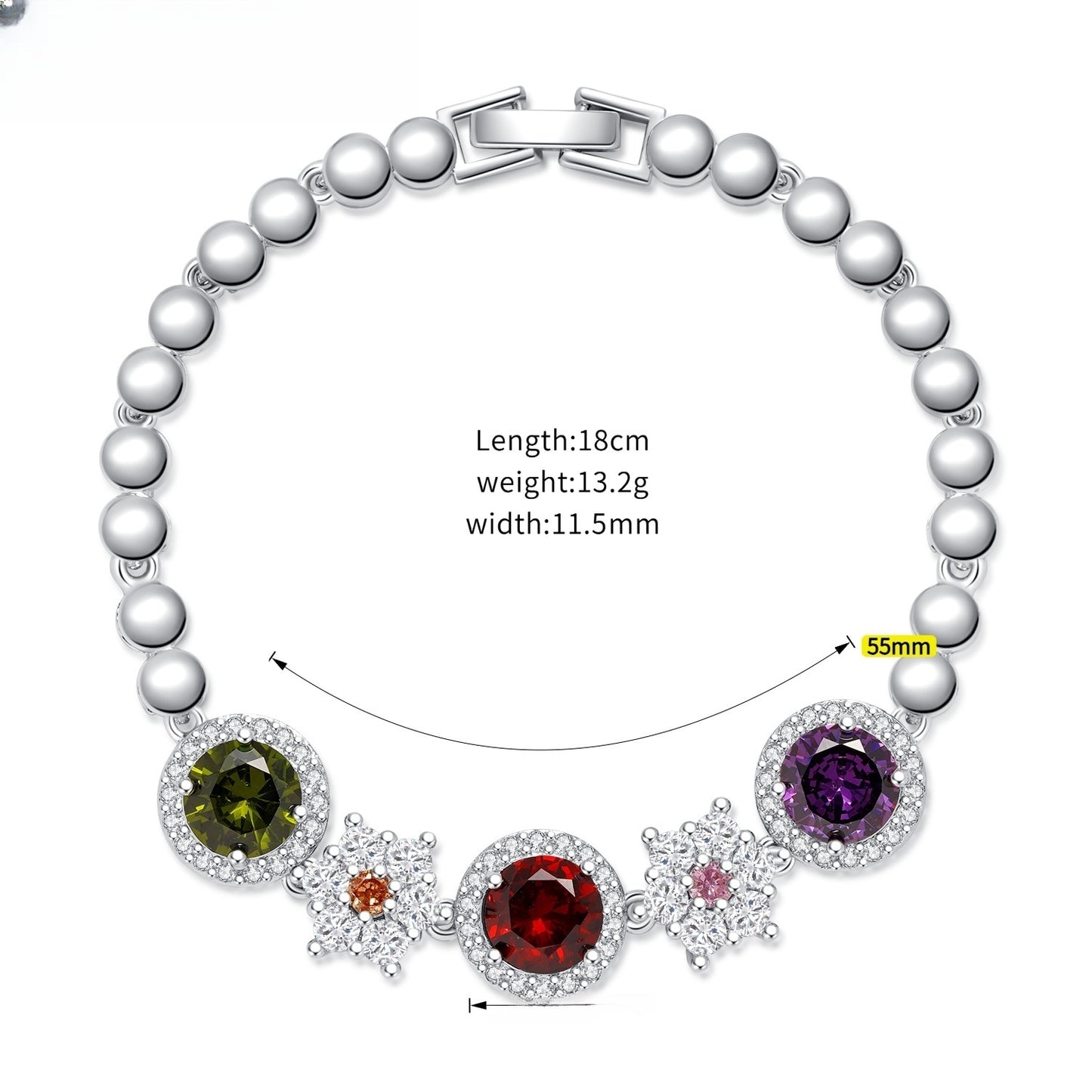 Elegant Multicolor Crystal Round Bracelet for Women - Luxury Plated Copper Chain Bracelet