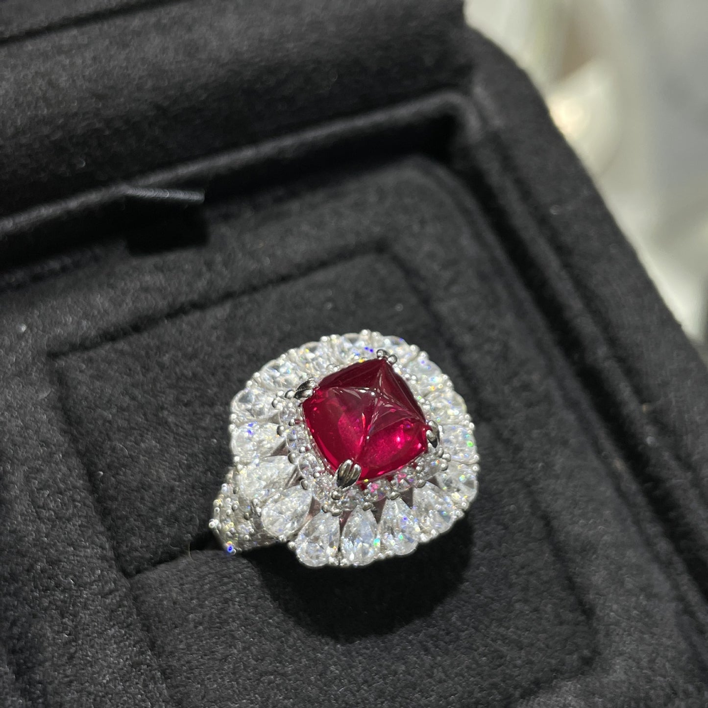 Vintage Cushion-Cut Gemstone Halo Ring, S925 Silver 18K Gold Plated product image