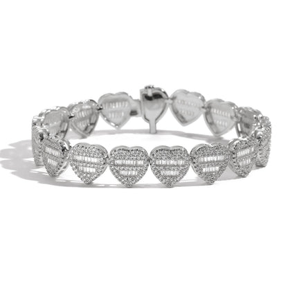Hip Hop Heart Cubic Zirconia Bracelet for Men and Women