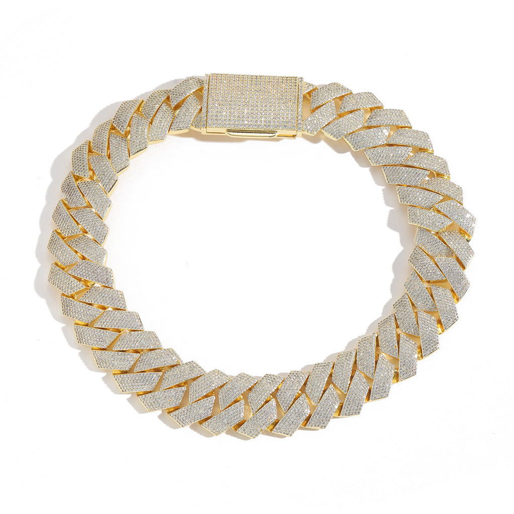Hip Hop Diamond Shape Cuban Link Cubic Zirconia Necklace for Men