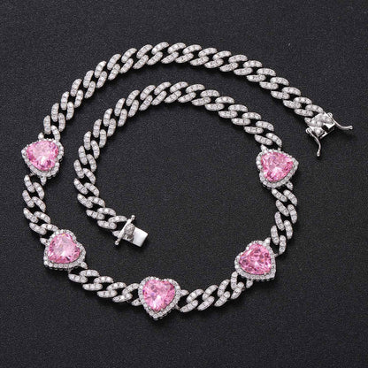 Hip Hop Heart Cuban Link Cubic Zirconia Necklace for Men