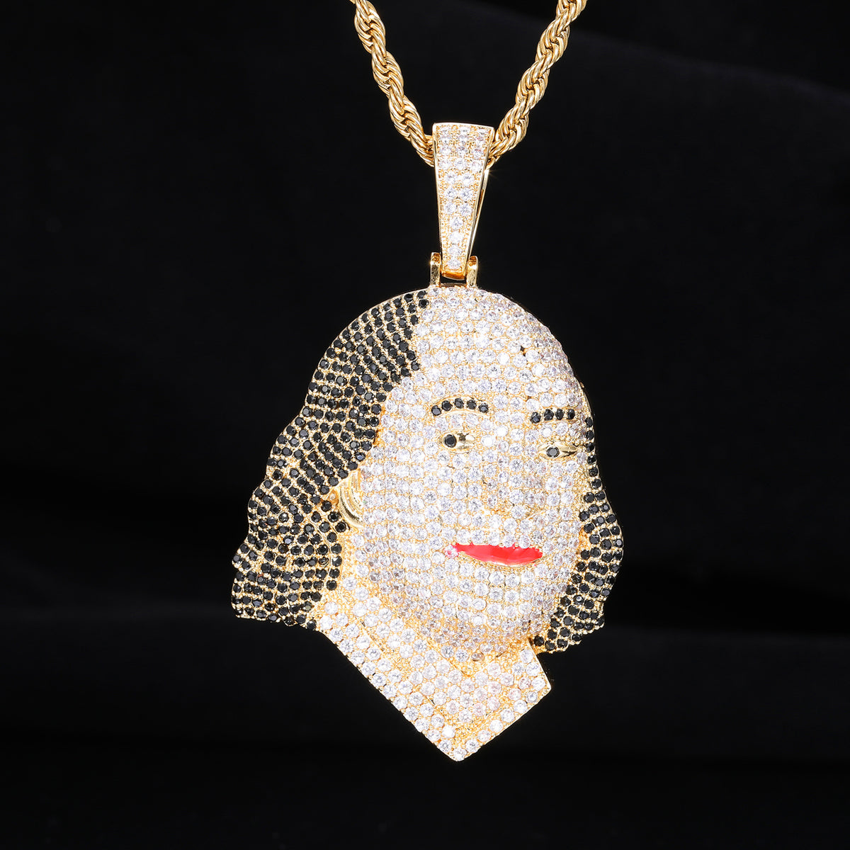 Portrait Face Zircon Hip Hop Pendant Necklace with Rope Chain product image