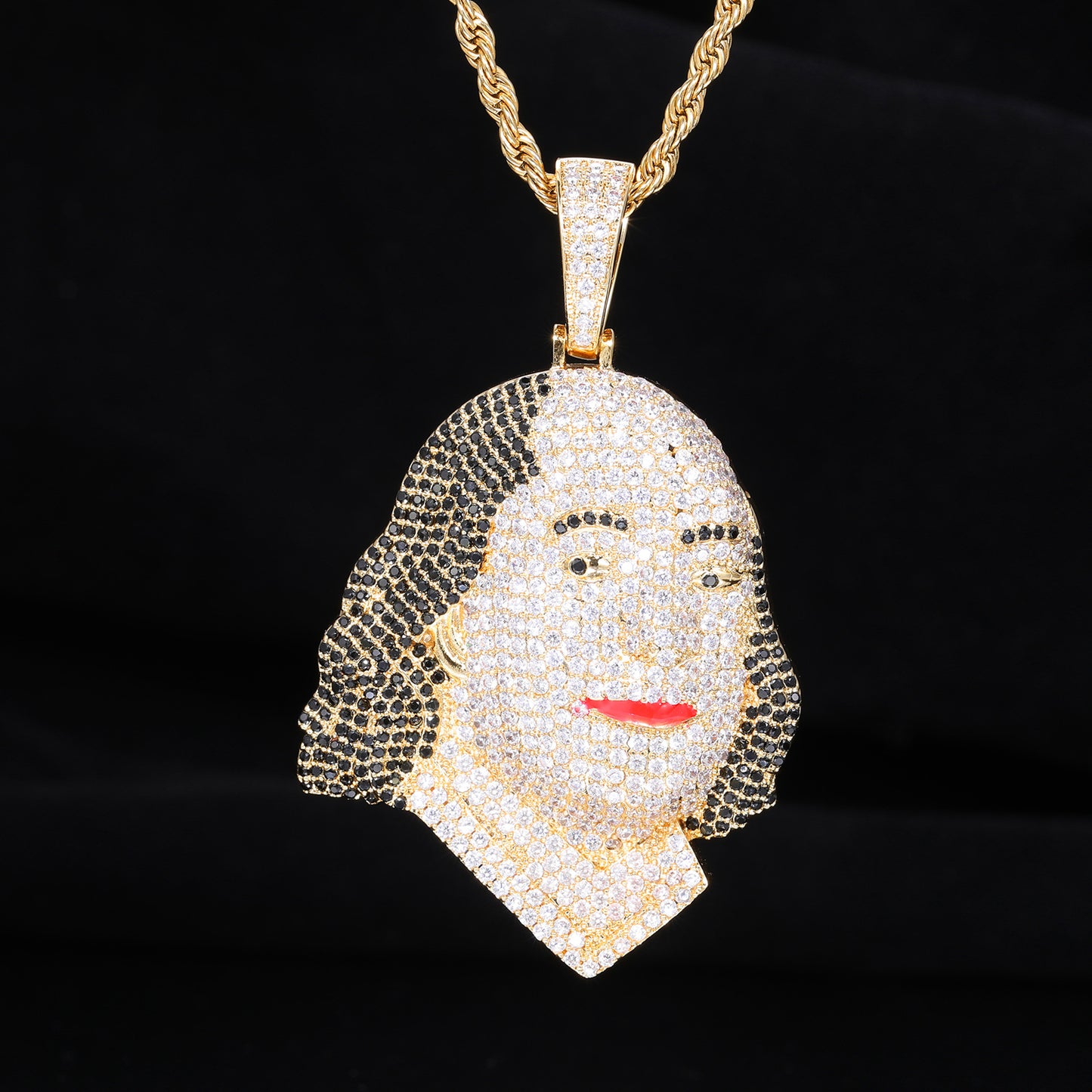 Portrait Face Zircon Hip Hop Pendant Necklace with Rope Chain product image