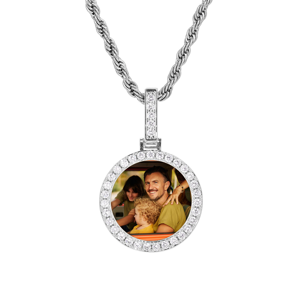 Custom Photo Round Pendant Necklace with Cuban Link Chain for Men and Women product image