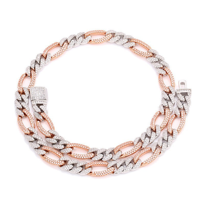 10mm Iced Out Figaro Cuban Link Chain Necklace for Men & Women - Geometric Cubic Zirconia Hip Hop Jewelry product image