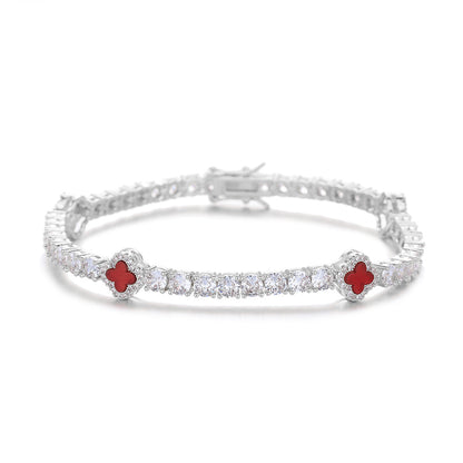 Clover Tennis Chain Bracelet & Necklace, Sparkling Cuban Link Jewelry