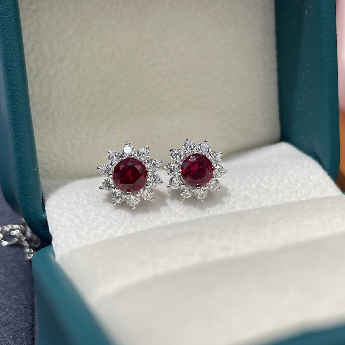 Ruby Red Crystal Floral Ring Earrings Necklace Jewelry Set product image