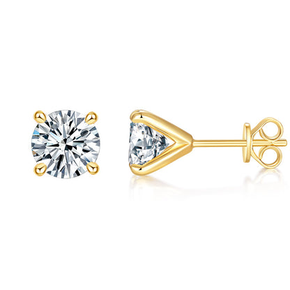 Moissanite Stud Earrings for Men and Women, 4-Prong Round Cut S925 Silver 18K Gold-Plated Earrings, 1ct 1.5ct 2ct 3ct