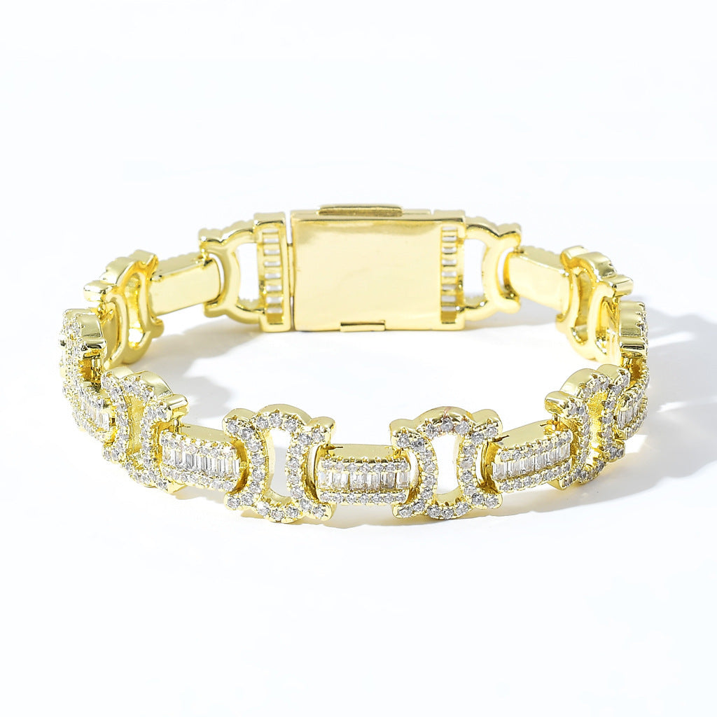 Hip Hop Light Luxury Square Iced Link Cubic Zirconia Bracelet for Men