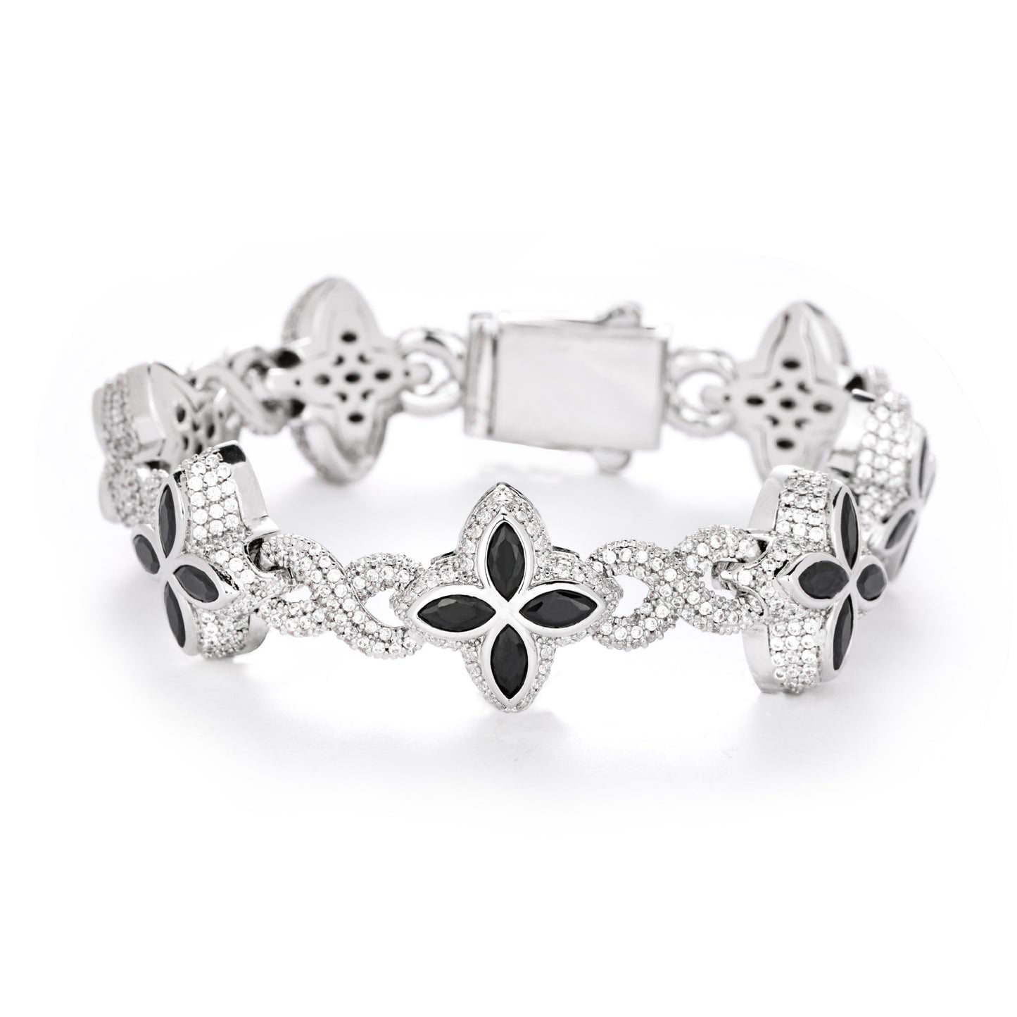 Clover Cuban Link Cubic Zirconia Bracelet & Necklace, Unisex Hip Hop Jewelry