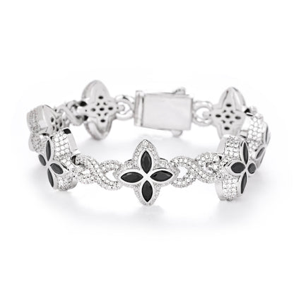Clover Cuban Link Cubic Zirconia Bracelet & Necklace, Unisex Hip Hop Jewelry