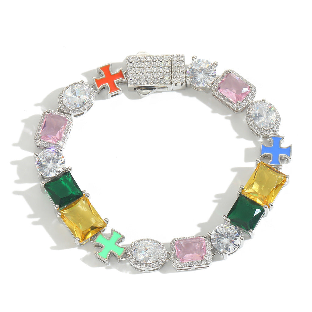 Cross Round Cubic Zirconia Bracelet for Men