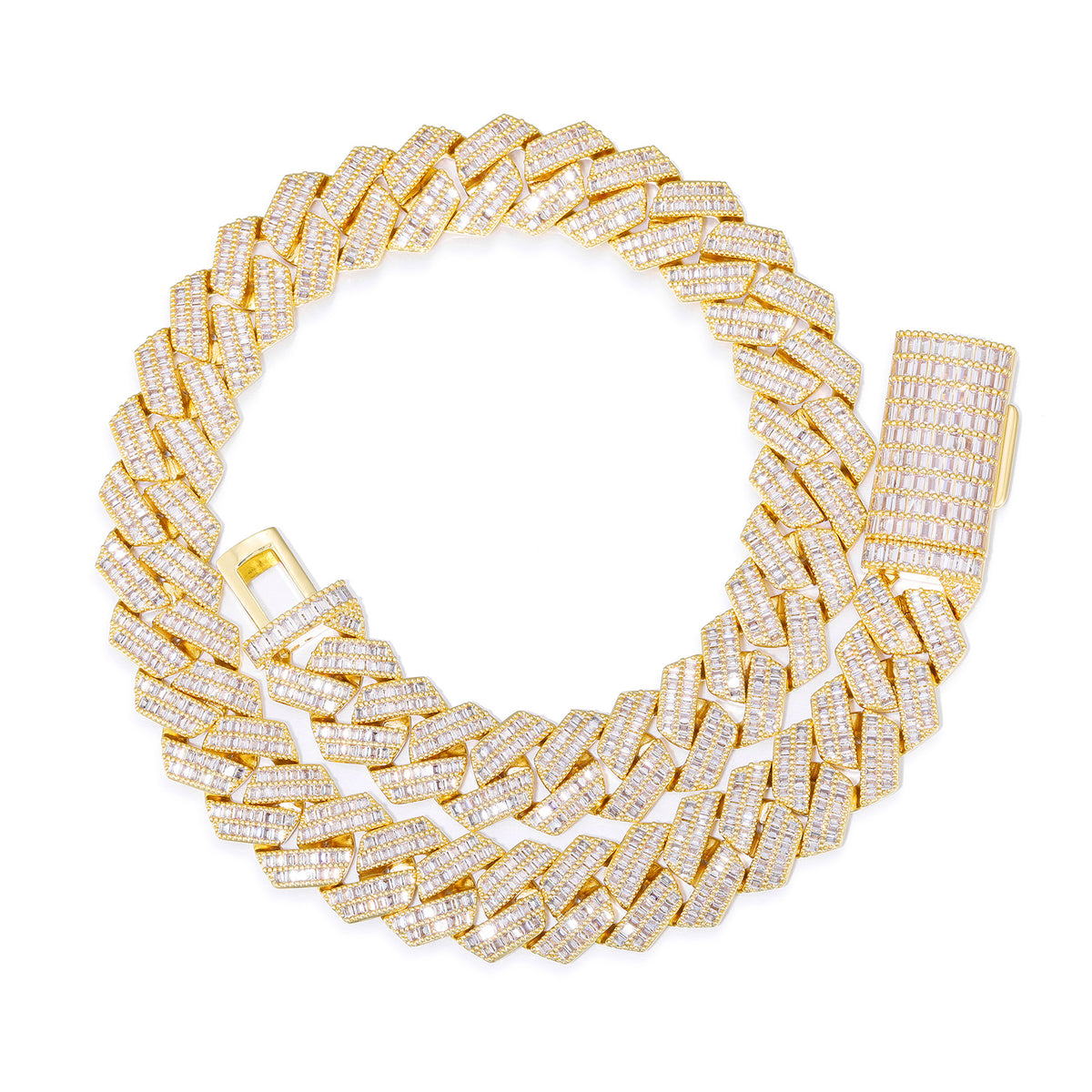 Iced Out Cuban Link Bracelet, Geometric Zircon Hip Hop Chain for Men and Women, White-Tone or Gold-Tone product image