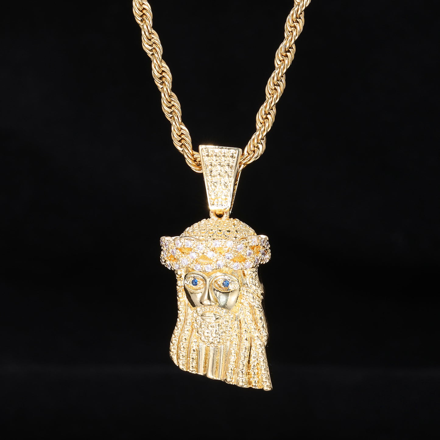 Iced Out Jesus Pendant Necklace for Men - Gold Tone Rope Chain Cuban Link Style Hip Hop Jewelry product image