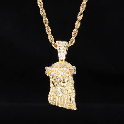 Iced Out Jesus Pendant Necklace for Men - Gold Tone Rope Chain Cuban Link Style Hip Hop Jewelry