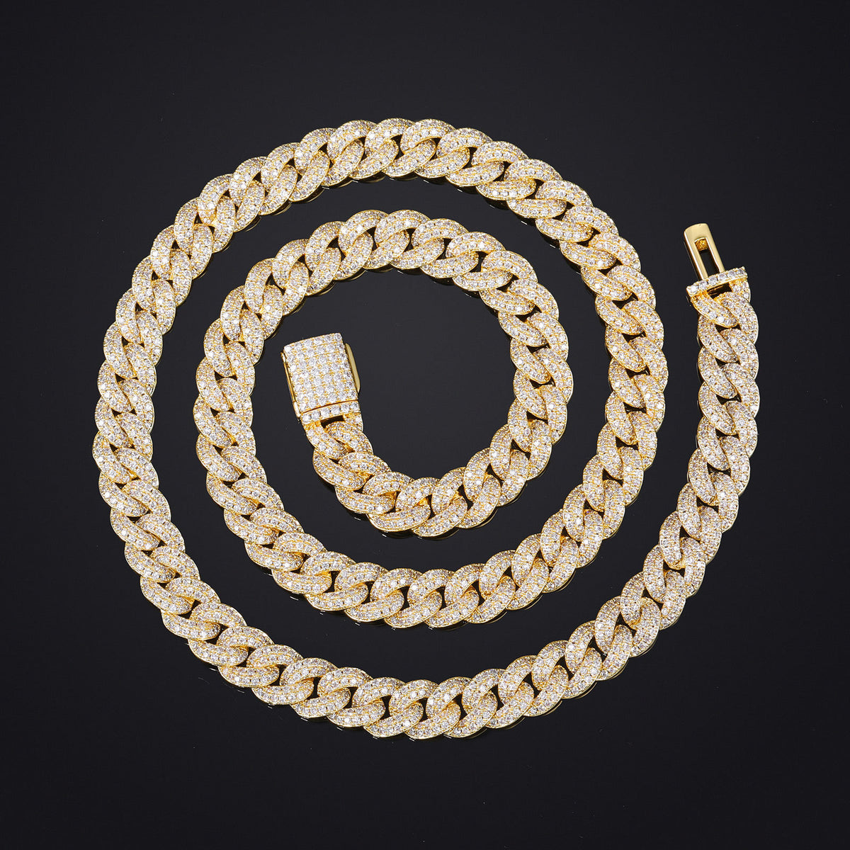 Iced Out Cuban Link Chain Necklace or Bracelet - Gold Plated Copper Jewelry with Cubic Zirconia for Men and Women product image