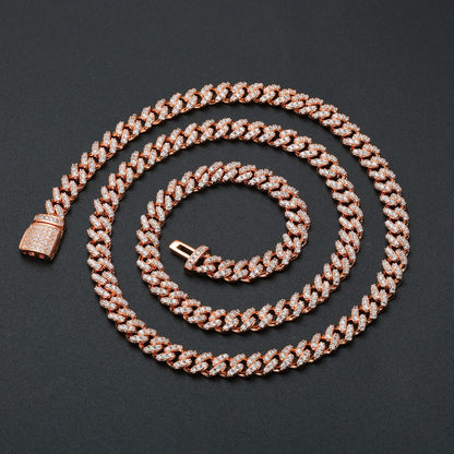 Iced Out Cuban Link Chain Necklace for Men & Women – Geometric Zircon Pendant-Free Statement Hip Hop Jewelry