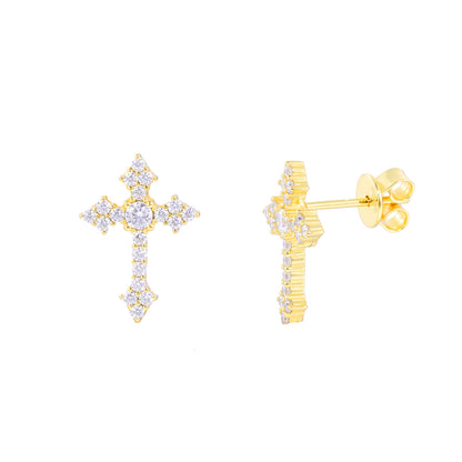 Cross Stud Earrings with Clear Stone Cluster Design
