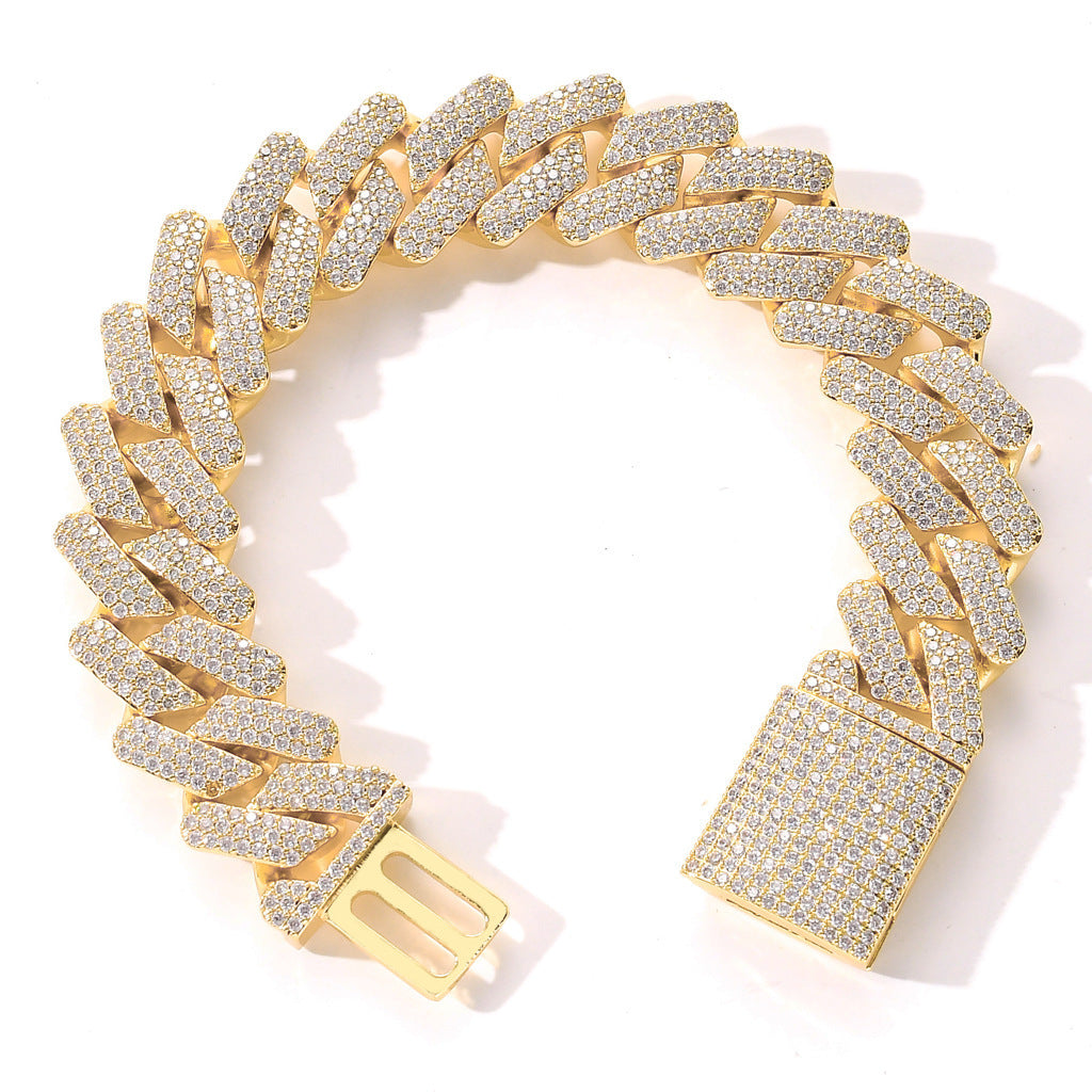 Hip Hop Diamond Shape Cuban Link Cubic Zirconia Bracelet for Men