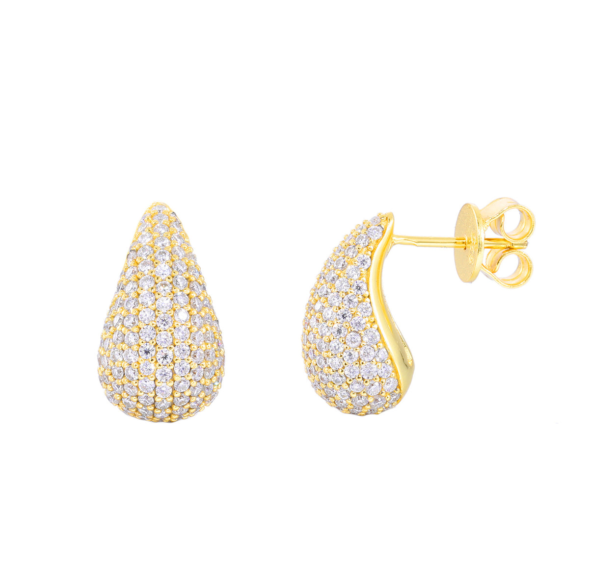 Iced Out Moissanite Teardrop Stud Earrings for Women and Men in Gold Tone or White Platinum Tone product image