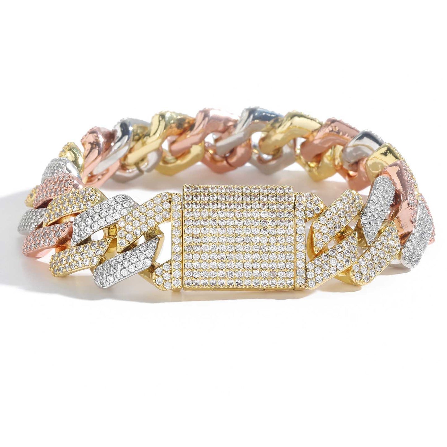 Hip Hop Minimalist Diamond Shape Cuban Link Copper Bracelet for Men