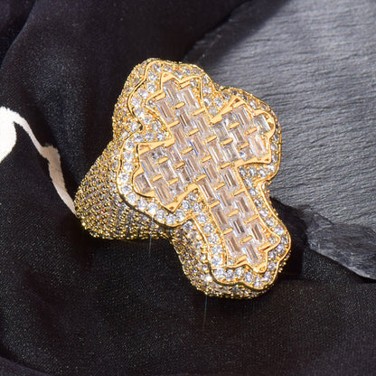 Unisex Iced Out Cross Statement Ring