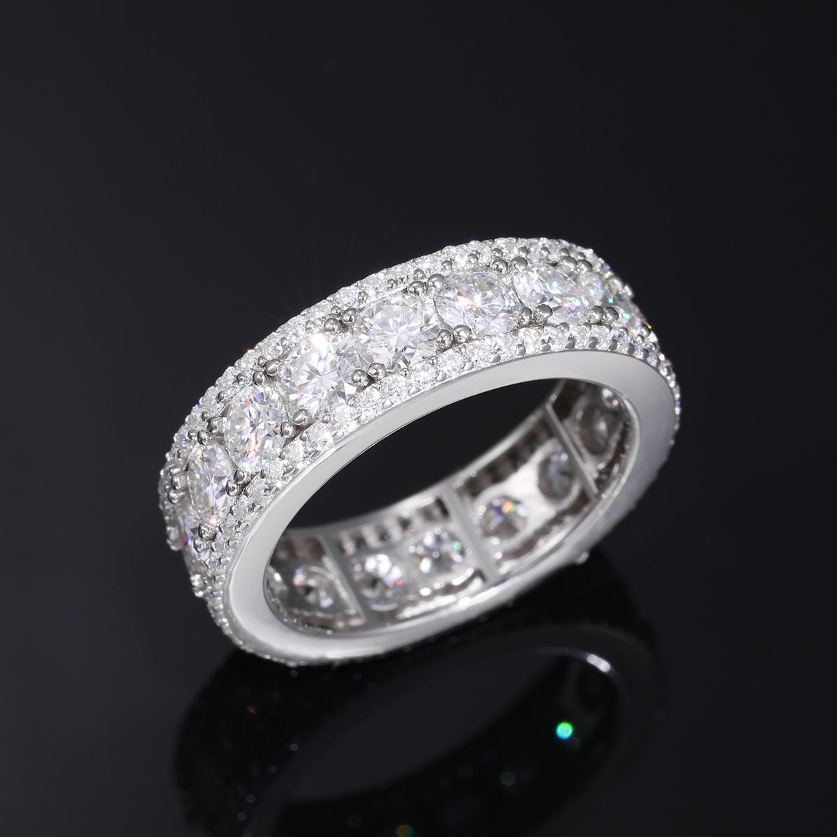 Unisex 925 Silver Moissanite Ring Round Cut Iced Out Geometric Band product image