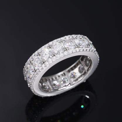 Unisex 925 Silver Moissanite Ring Round Cut Iced Out Geometric Band