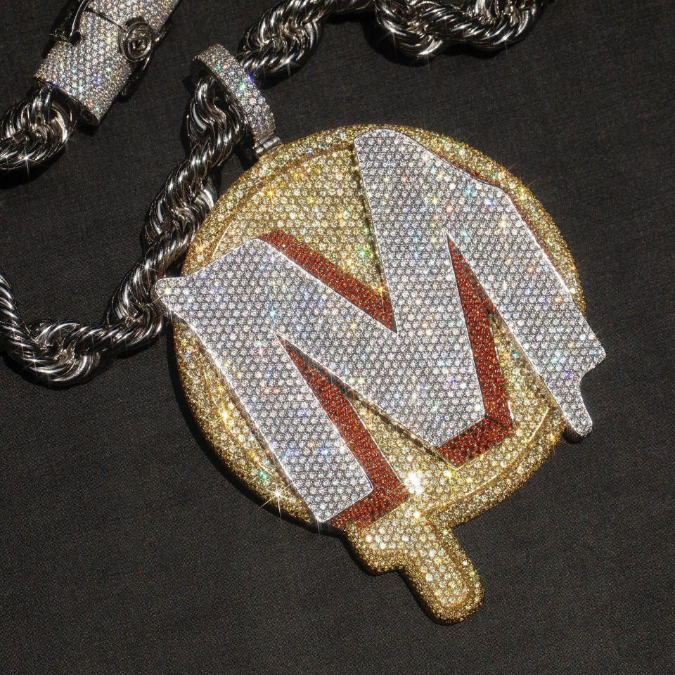 Iced Out Letter Pendant Necklace for Men and Women - Round Hip Hop Chain Pendant with Zircon and Moissanite Look product image