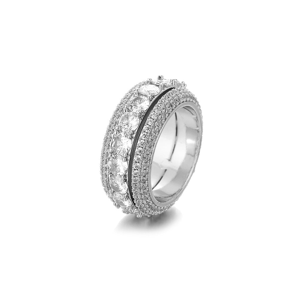 Men's Geometric Rotating Ring with Five-Row Clear Cubic Zirconia Stones product image