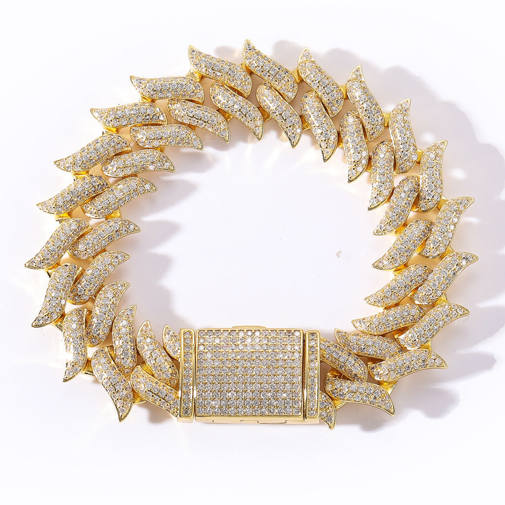 Hip Hop Punk Cuban Link Thorn Spike Copper Bracelet for Men