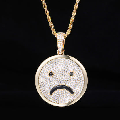 Iced Out Smiley Face Pendant Necklace, Rope Chain Hip Hop Zircon Jewelry