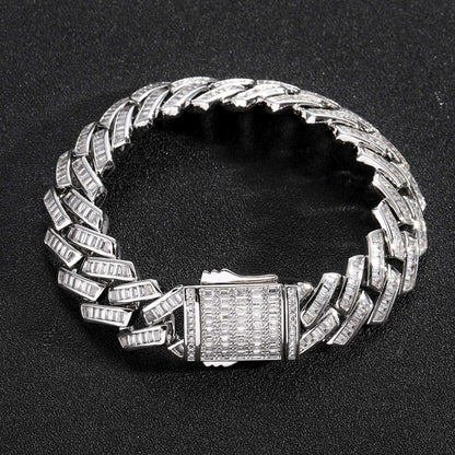 Hip Hop Light Luxury Square Diamond Shape Cuban Link Cubic Zirconia Necklace for Men