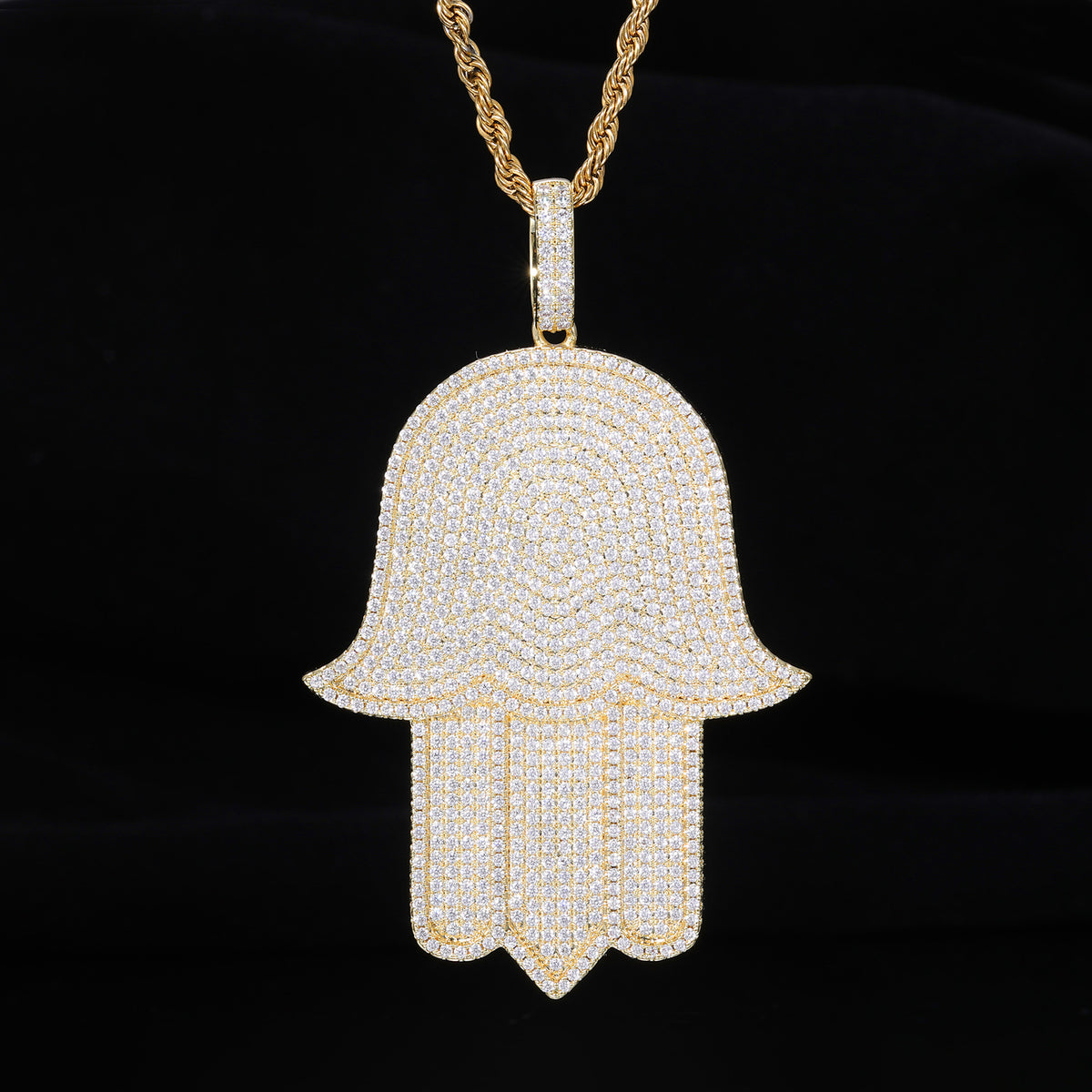 Hamsa Hand Zircon Pendant Necklace, Hip Hop Statement Chain Jewelry product image