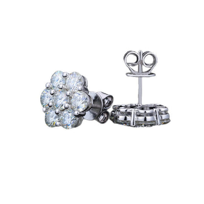 Gold Tone Moissanite Cluster Stud Earrings for Women and Men, Geometric Flower Style Sparkly Everyday Jewelry