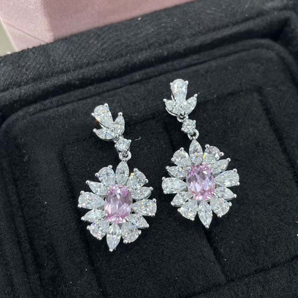 18K Gold-Plated Floral Drop Earrings with Colored Crystal Center product image