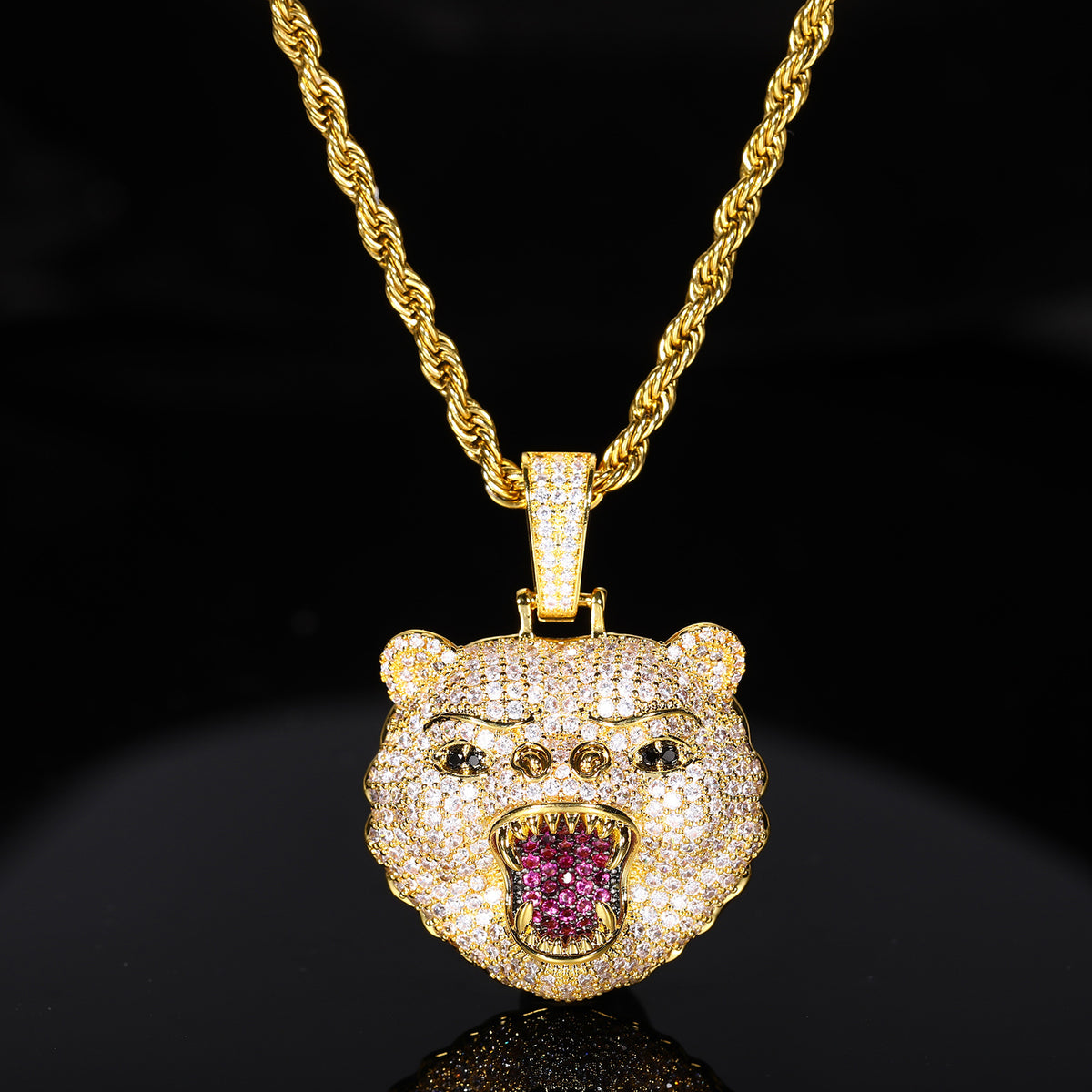 Iced Out Roaring Bear Pendant Necklace for Men and Women, Micro Pave Cubic Zirconia Hip Hop Statement Chain product image