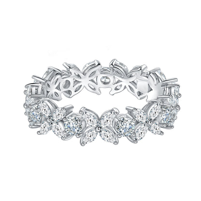 Moissanite Clover Ring, Marquise Cluster Promise Ring, Stackable Wedding Ring
