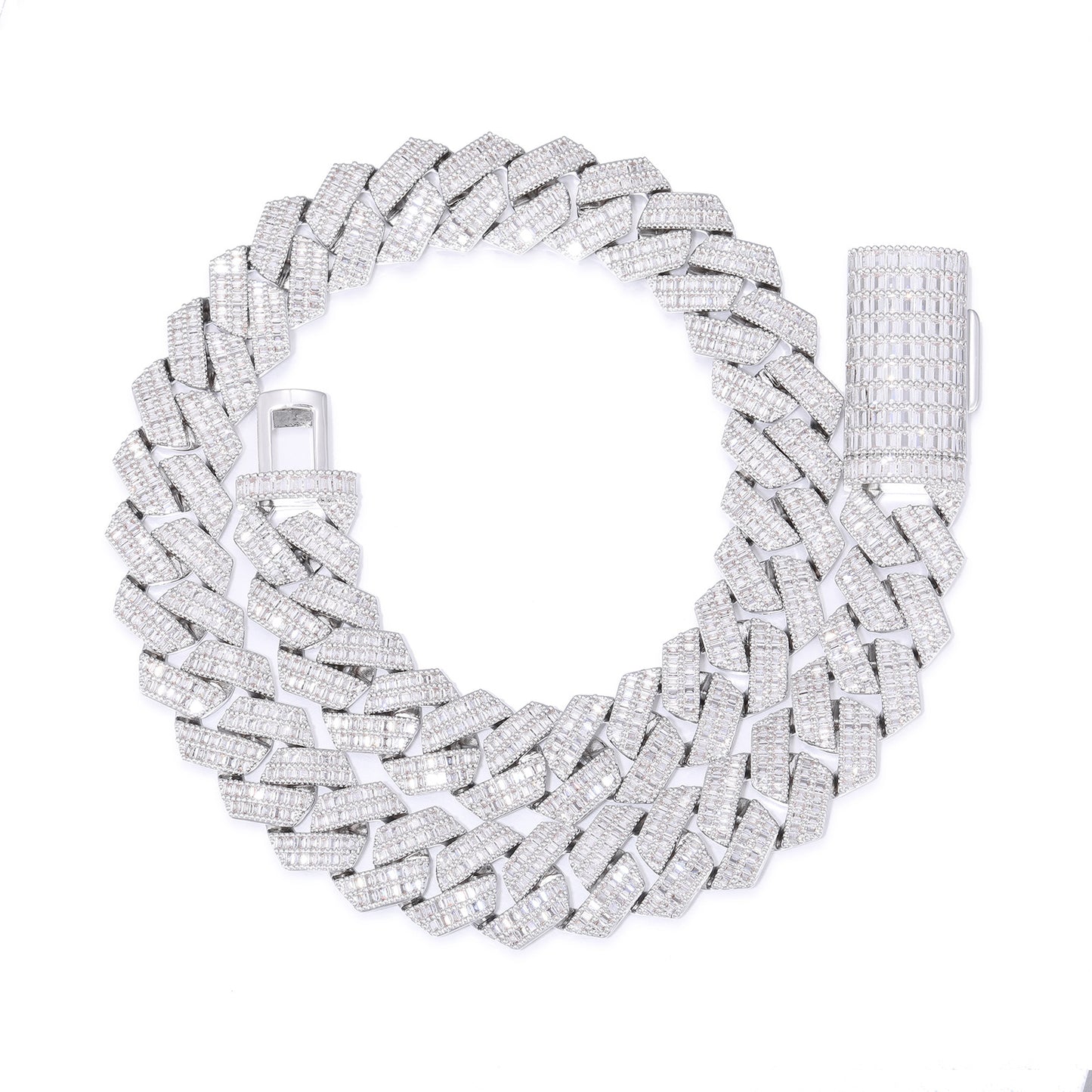 Iced Out Cuban Link Bracelet, Geometric Zircon Hip Hop Chain for Men and Women, White-Tone or Gold-Tone product image