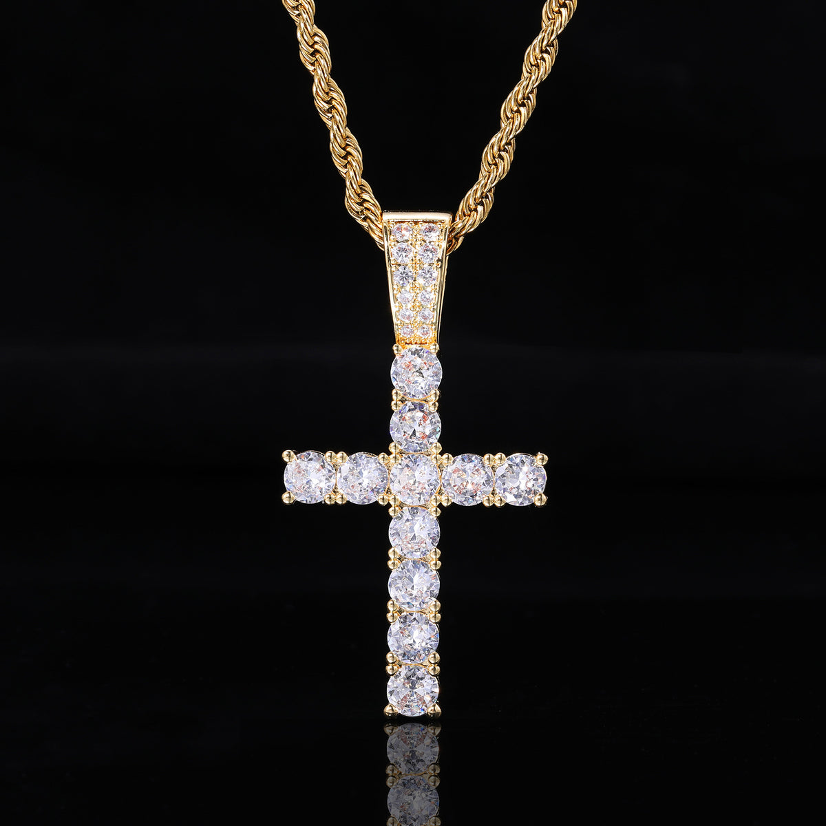 Men’s Cross Pendant Necklace, Zircon Rope Chain Hip Hop Pendant, Geometric Statement Jewelry product image